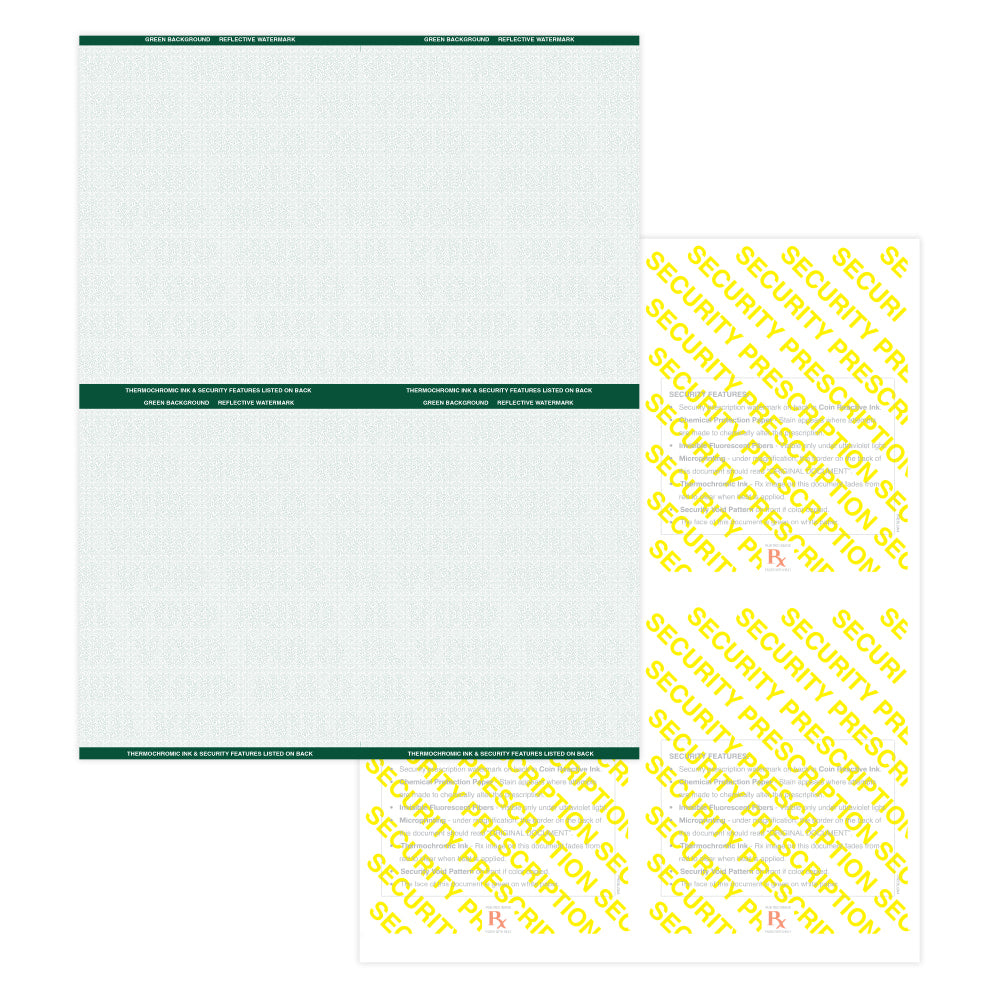 Medicaid-Compliant High-Security Perforated Laser Prescription Forms, 1/4-Sheet, 4-Up, 8-1/2in x 11in, Green, Pack Of 5,000 Sheets