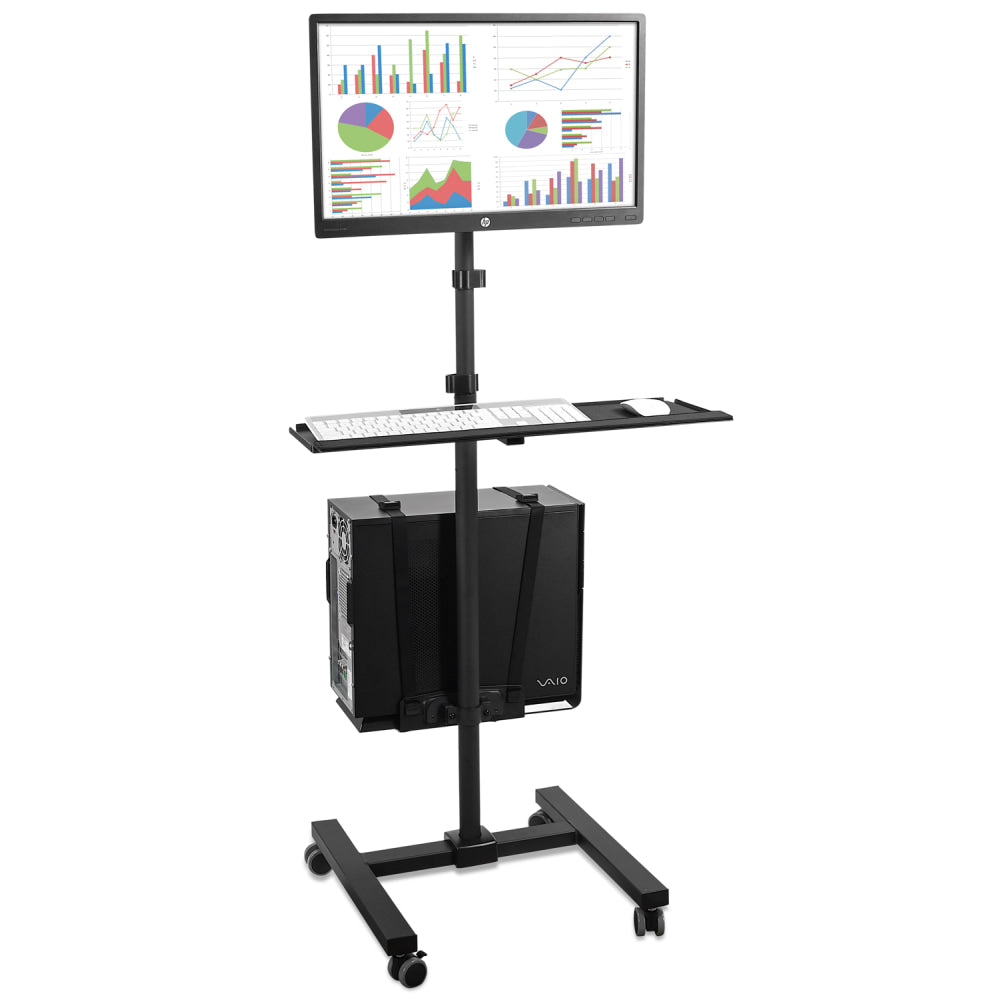 Mount-It! MI-7948 Rolling Computer Cart, 70inH x 25-3/4inW x 19-5/8inD, Black