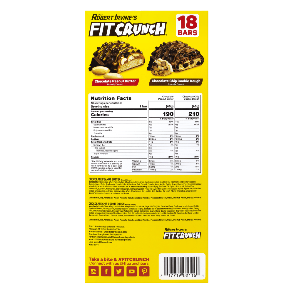 Chef Robert Irvines FITCRUNCH High Protein Bars, Variety Pack, 1.62 Oz, Pack Of 18 Bars