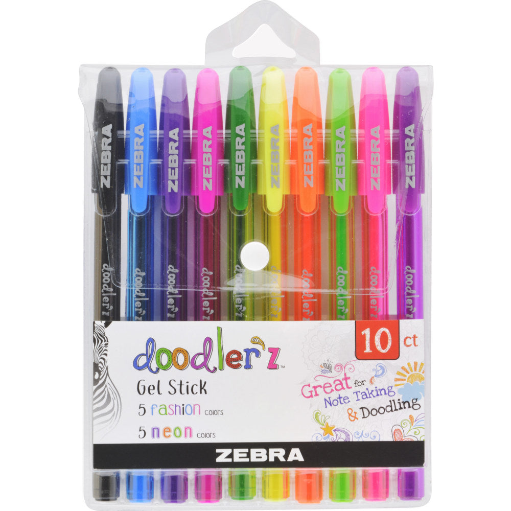 Zebra Pen doodler"z Gel Pens, Pack Of 10, Medium Point, 1.0 mm, Assorted Ink Colors