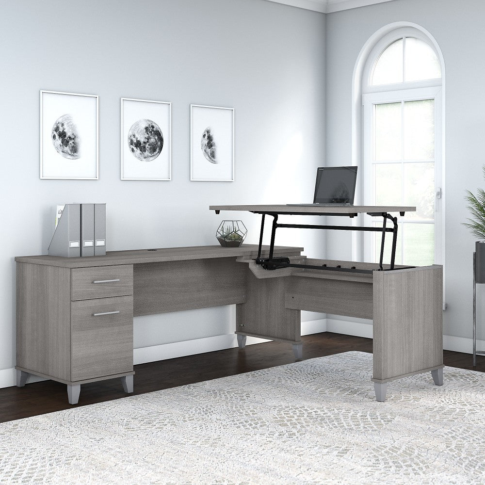 Bush Furniture Somerset 72inW 3-Position Sit-To-Stand L-Shaped Desk, Platinum Gray, Standard Delivery