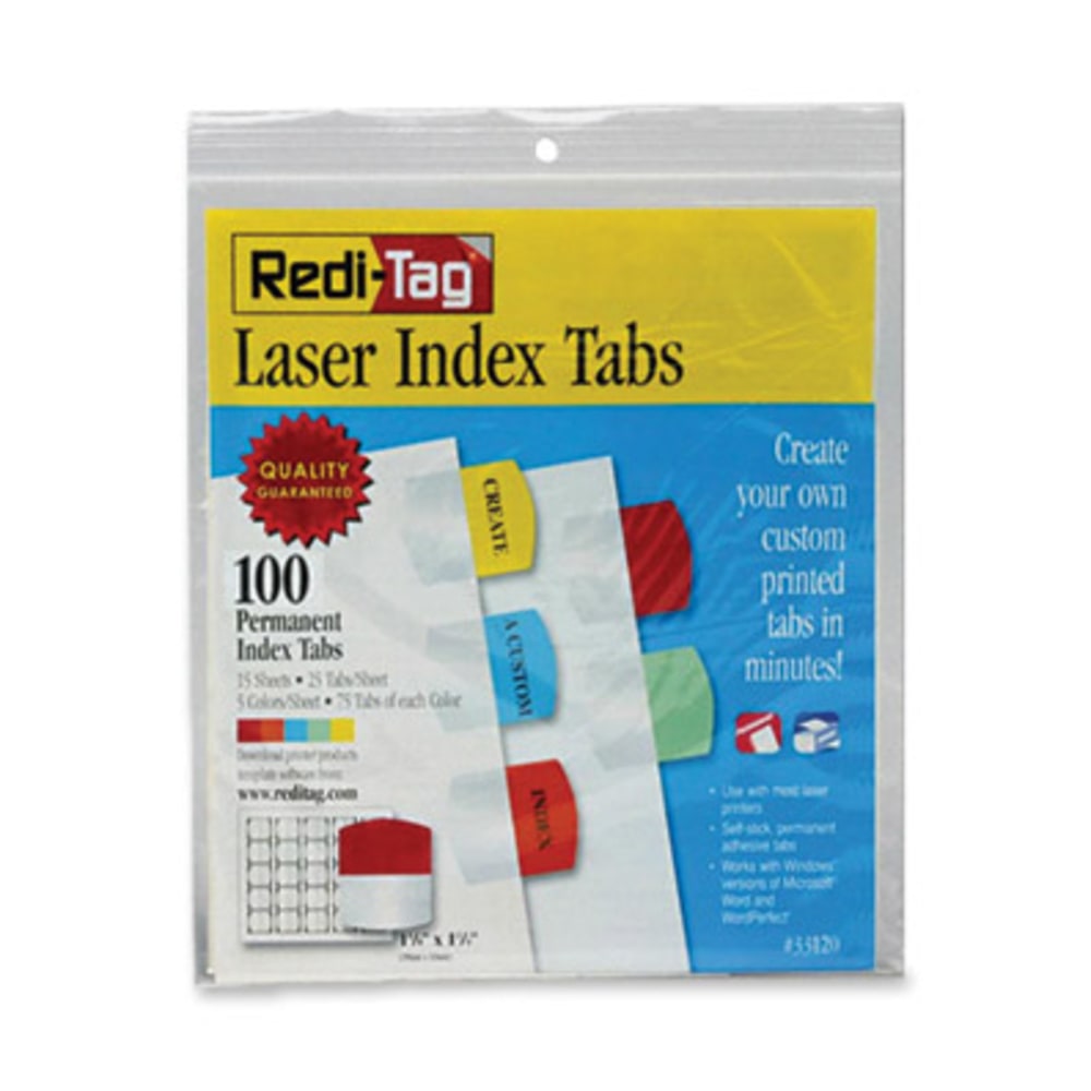 Redi-Tag Laser Index Tabs, 1 1/8in x 1 1/4in, Assorted, Pack Of 100