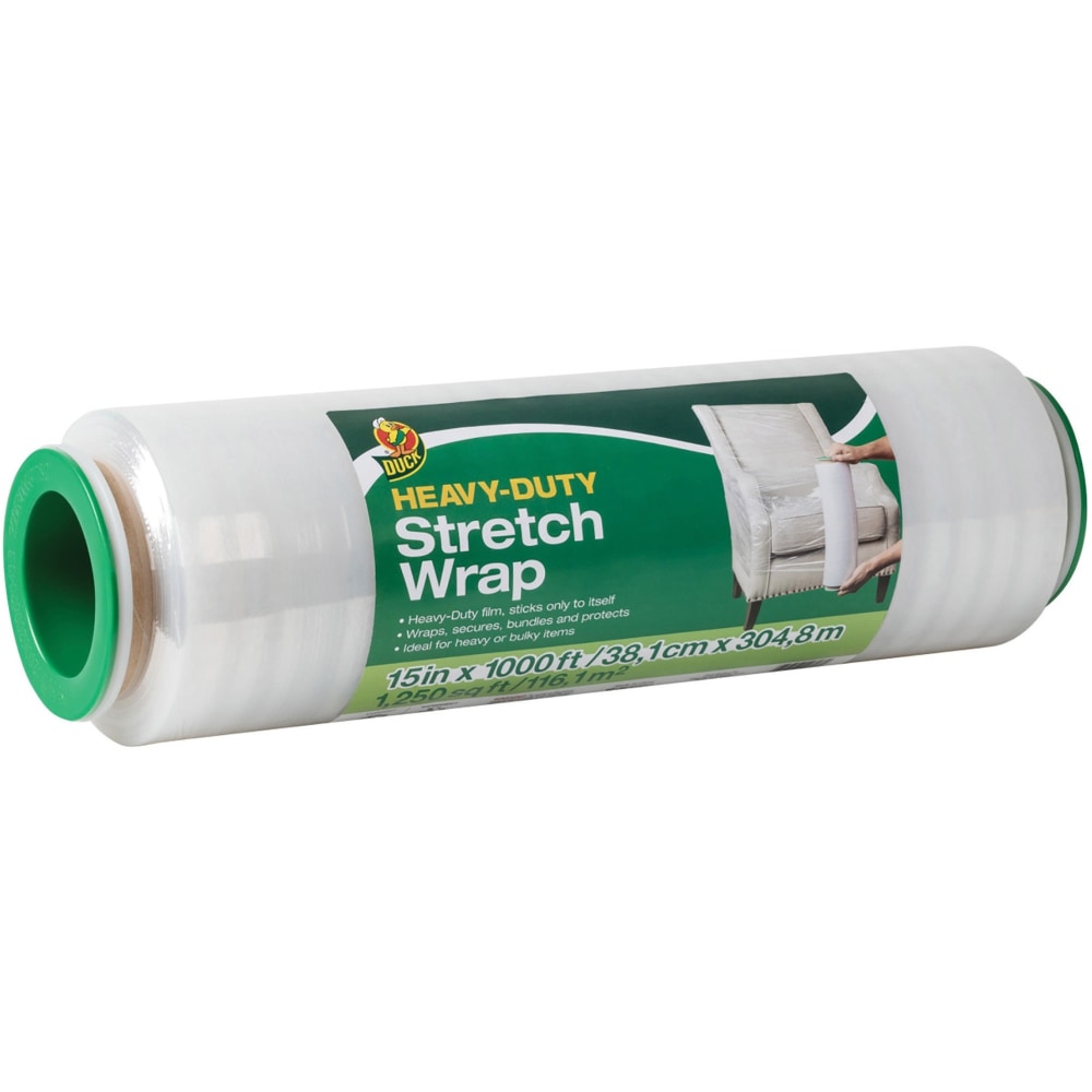 Duck Heavy-duty Stretch Wrap - 15in Width x 1000 ft Length - Heavy Duty, Handle, Self-stick, Residue-free, Non-adhesive - Plastic - Clear - 1Each