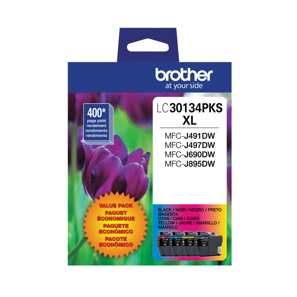 Brother LC3013 Black; Cyan; Magenta; Yellow High-Yield Multi-Pack Ink, Pack Of 4 Cartridges, LC30134PKS