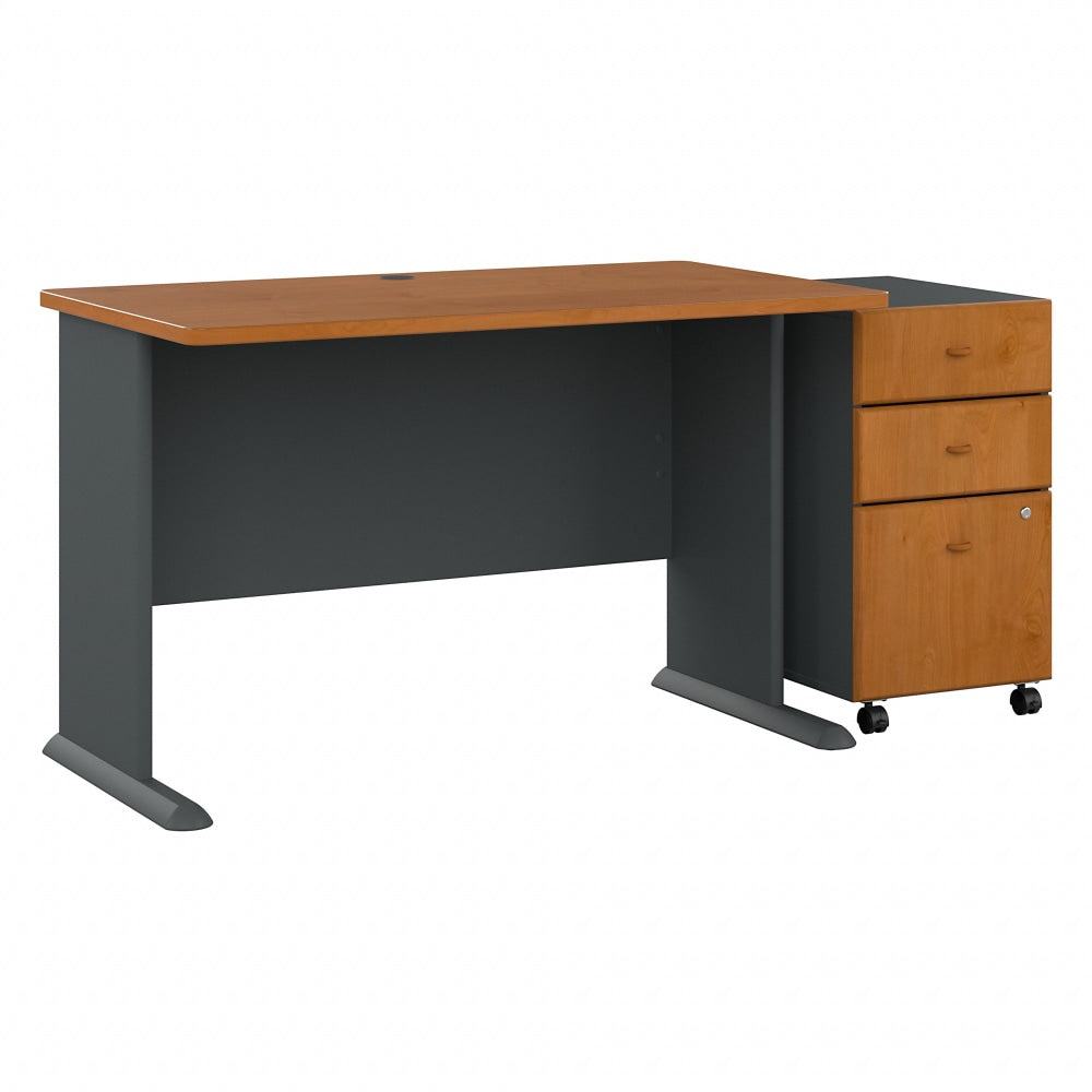 Bush Business Furniture Office Advantage 48inW Computer Desk With Mobile File Cabinet, Natural Cherry/Slate, Standard Delivery