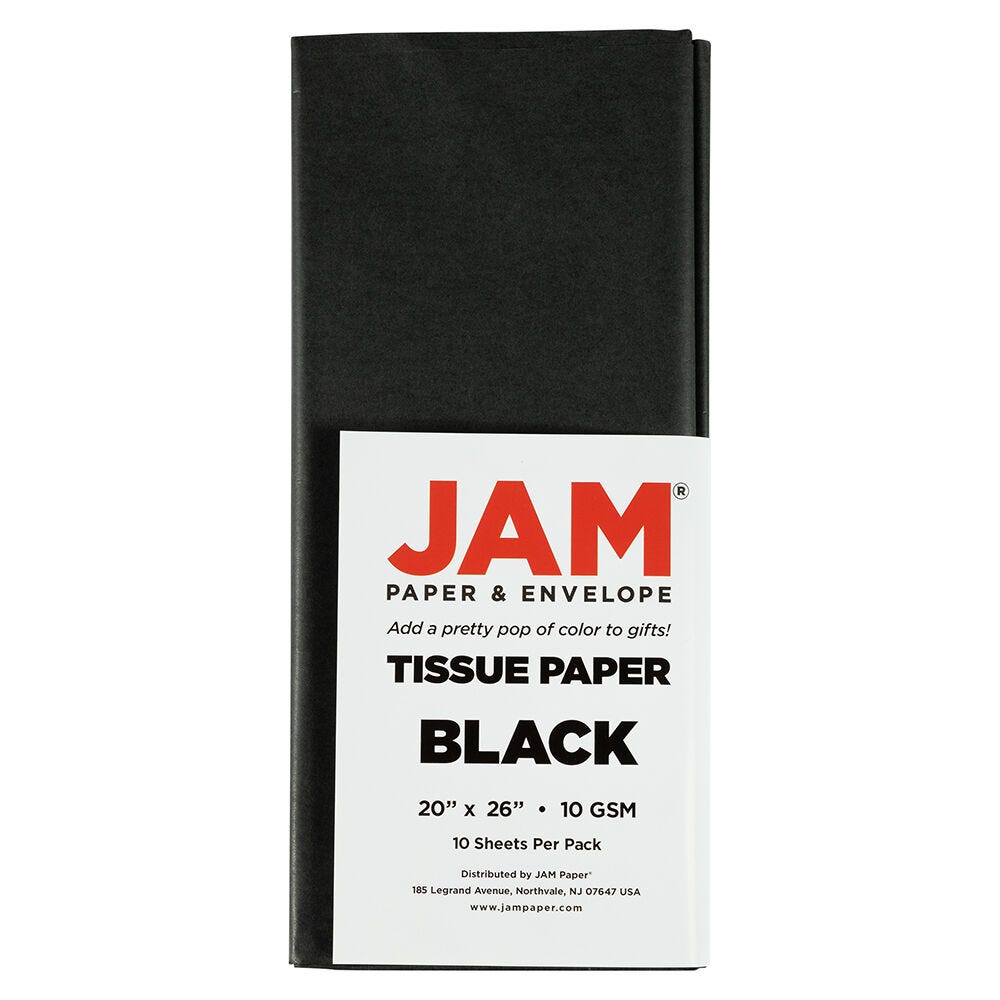 Jam Paper Tissue Paper, 26inH x 20inW x 1/8inD, Black, Pack Of 10 Sheets