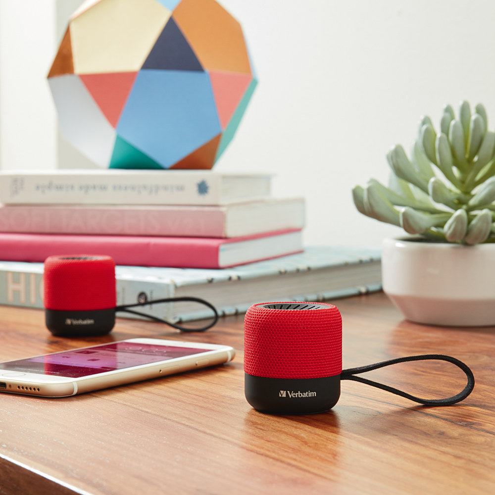 Verbatim Bluetooth Speaker System - Red - 100 Hz to 20 kHz - TrueWireless Stereo - Battery Rechargeable - 1 Pack