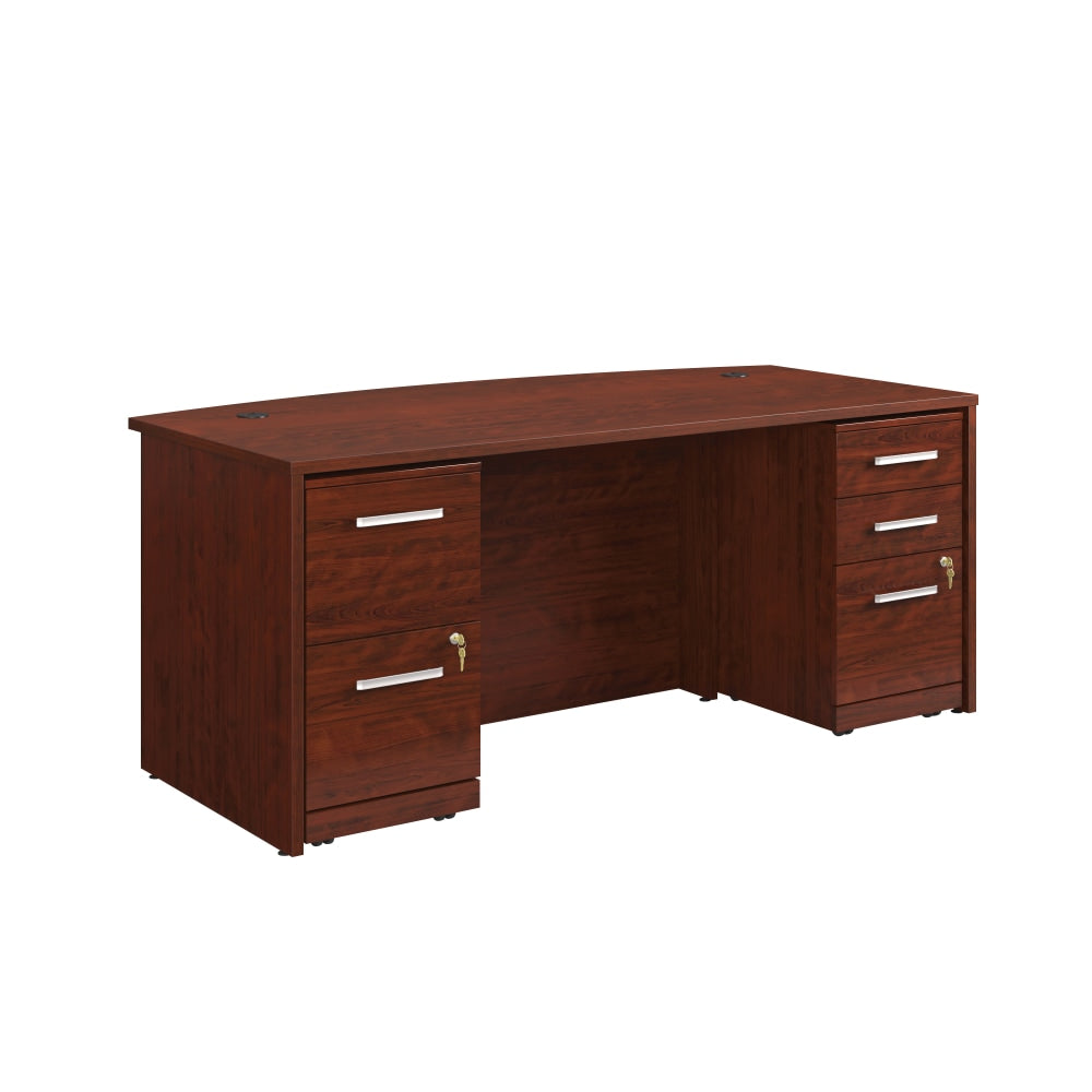 Sauder Affirm Collection 72inW Executive Bowfront Desk With 2-Drawer Mobile Pedestal File And 3-Drawer Mobile Pedestal File, Classic Cherry