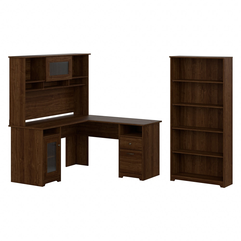 Bush Business Furniture Cabot 60inW L-Shaped Corner Desk With Hutch And 5-Shelf Bookcase, Modern Walnut, Standard Delivery