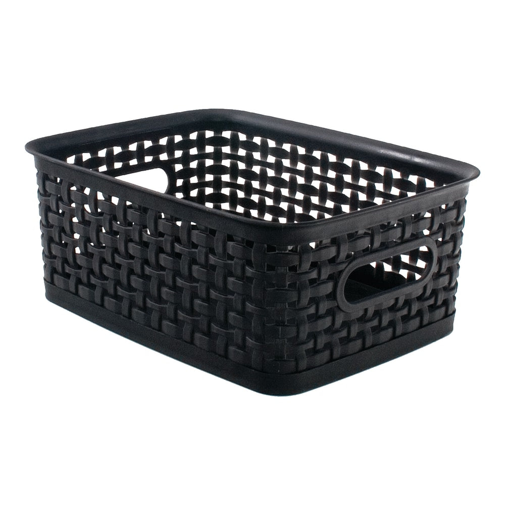 Realspace Plastic Weave Bin, Small Size, 4in x 7 1/2in x 10in, Black