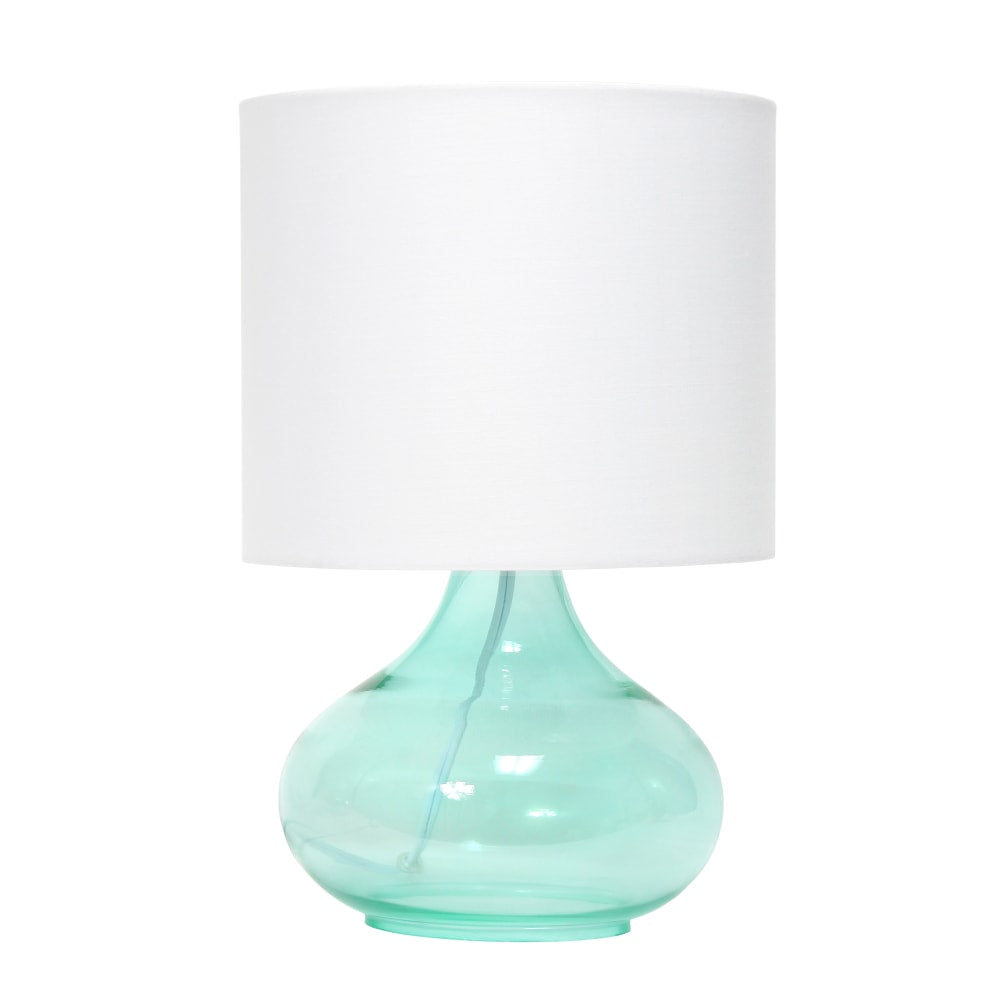 Simple Designs Glass Raindrop Table Lamp, 13-3/4inH, White Shade/Aqua Base