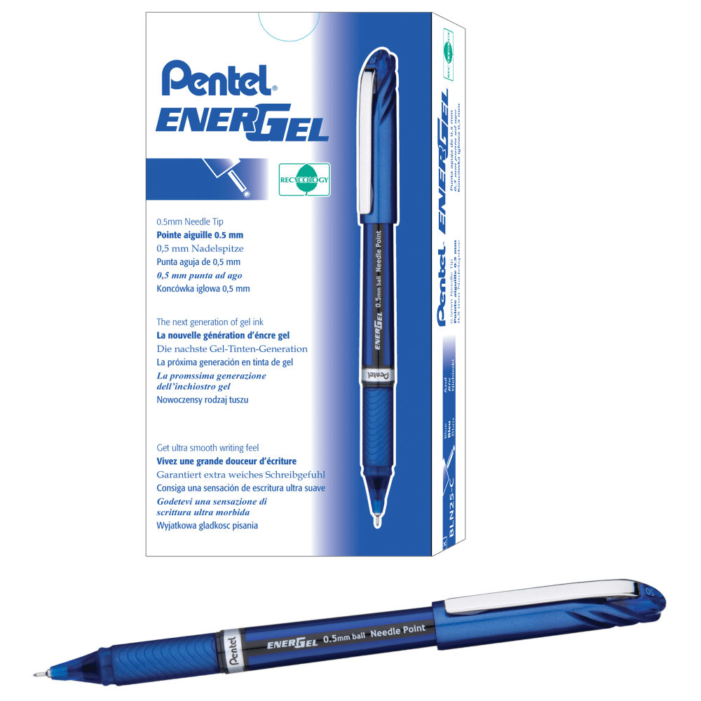 Pentel EnerGel NV Liquid Gel Pens, Fine Point, 0.5mm, Blue Ink, Pack Of 12 Pens