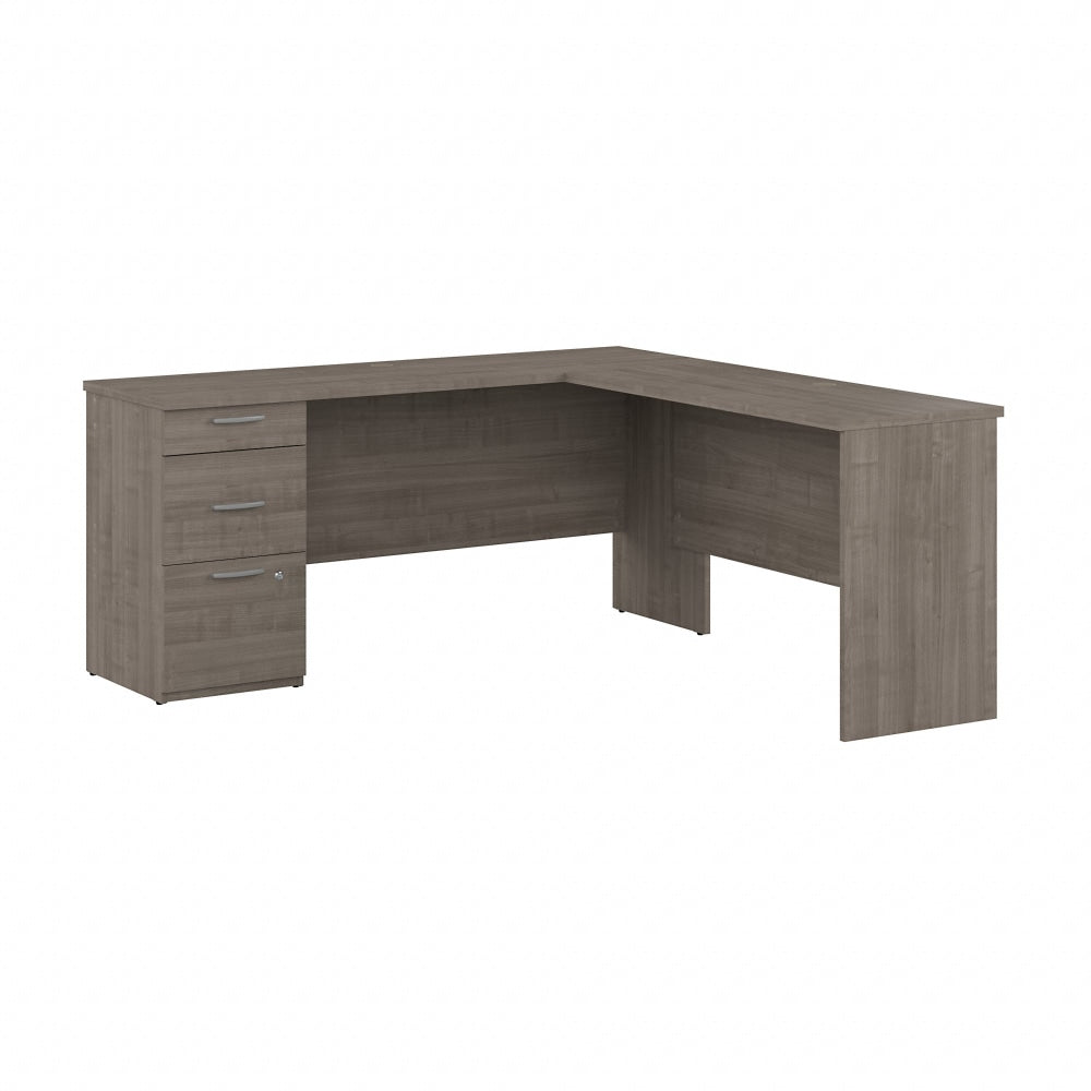 Bestar Logan 65inW L-Shaped Corner Desk With Drawers, Silver Maple