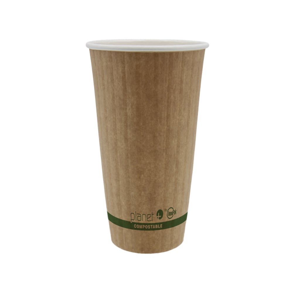 Planet+ Compostable Hot Cups, Double-Wall, 20 Oz, Brown, Pack Of 600 Cups