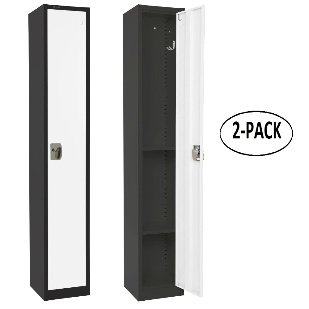 Alpine 1-Tier Steel Lockers, 72inH x 12inW x 12inD, Black/White, Set Of 2 Lockers