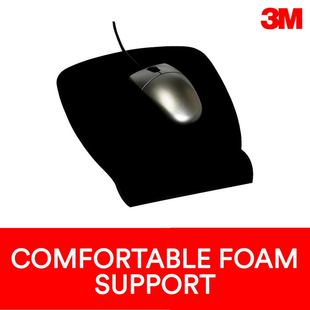 3MFoam Mouse Pad With Antimicrobial Protection, Black, MMMMW209MB