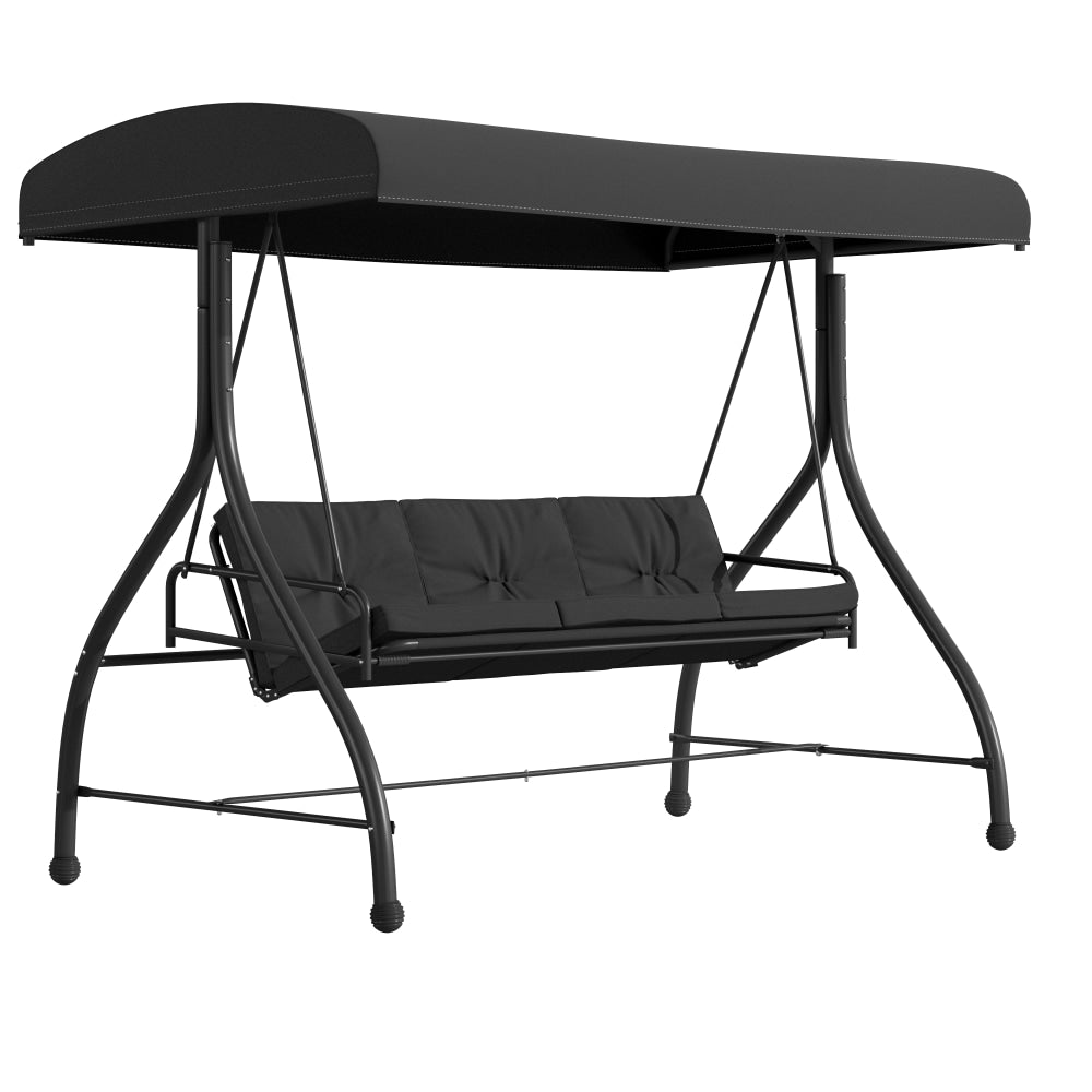 Flash Furniture Tellis 3-Seat Outdoor Steel Converting Patio Swing/Bed, Black