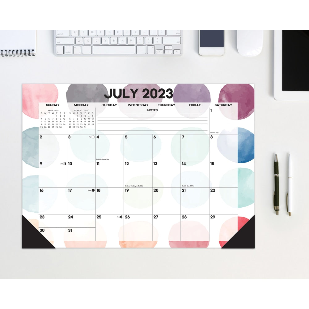 2023-2024 Willow Creek Press Academic Monthly Desk Pad Calendar, 12in x 17in, Painted Dots, July 2023 To June 2024