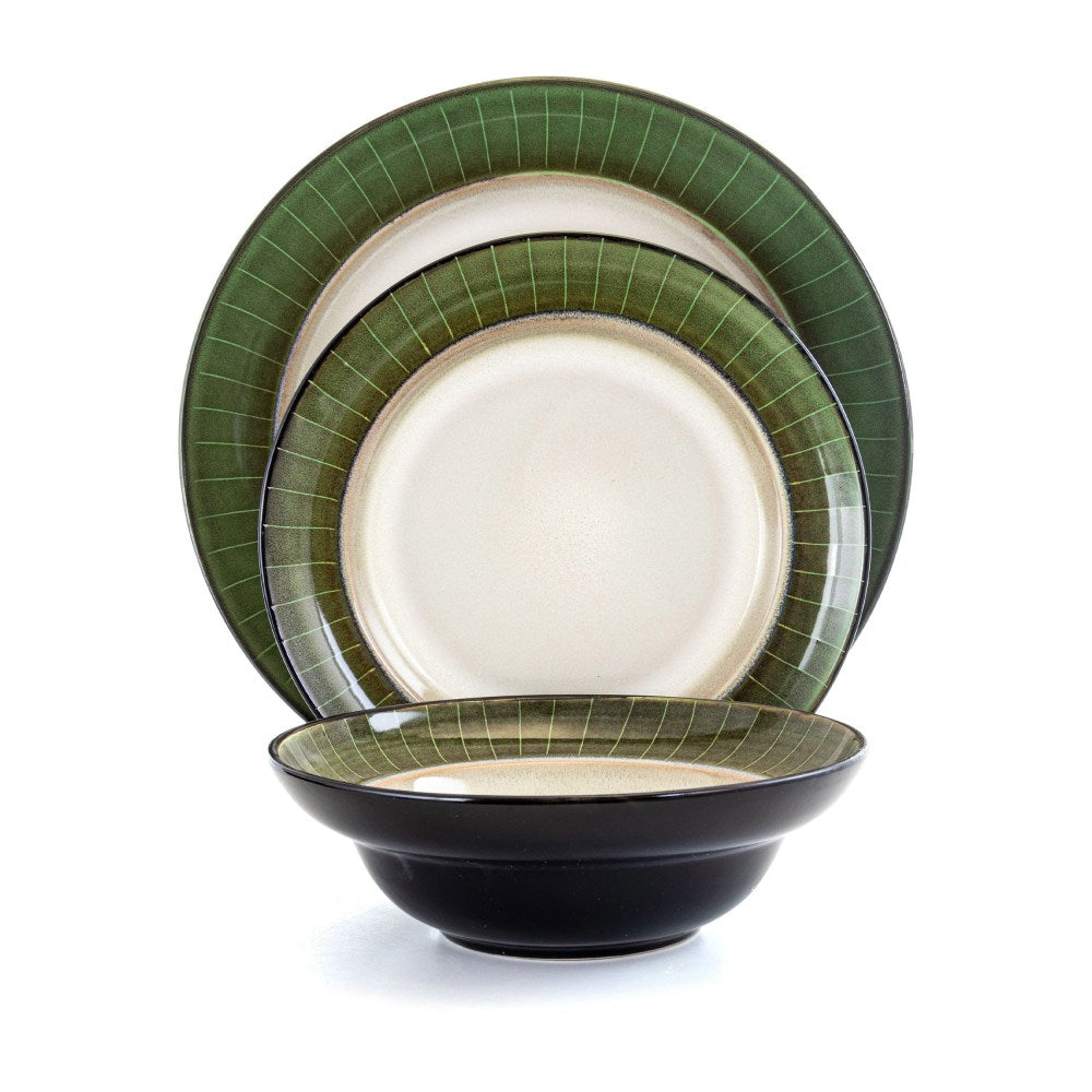 Elama 16-Piece Stoneware Dinnerware Set, Jade Green