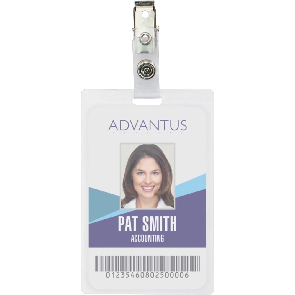 Advantus Strap Clip Self-laminating Badge Holders - Support 2.25in x 3.50in Media - Vertical - 4.3in x 2.6in x - 25 / Pack - Clear