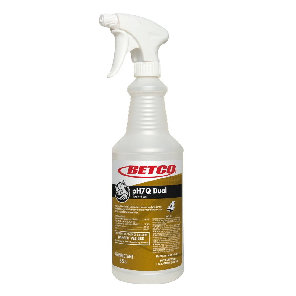 Betco Empty Spray For pH7Q Dual Neutral Disinfectant Cleaner, Pleasant Lemon Scent, 32 Oz Bottle, Case Of 12