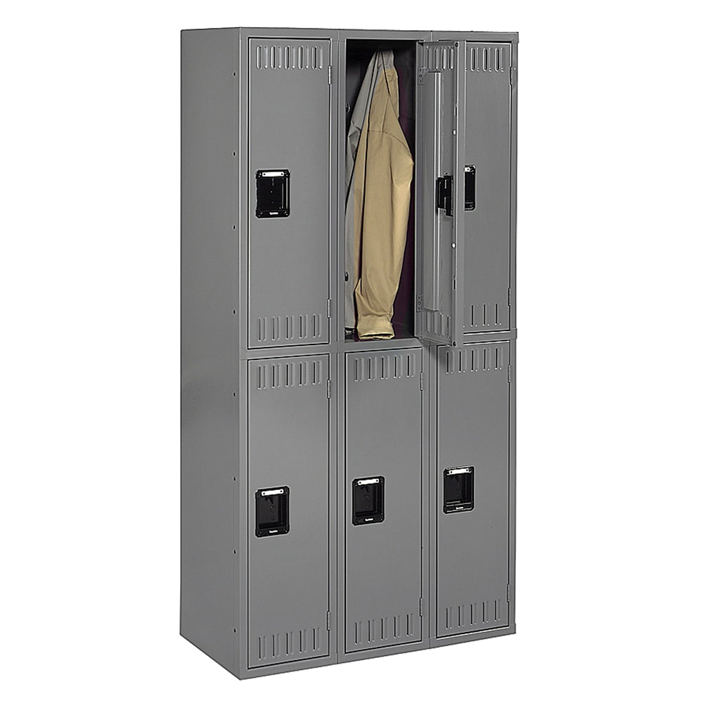 Tennsco Double-Tier Locker, 3 Wide, 72inH x 36inW x 18inD, Medium Gray