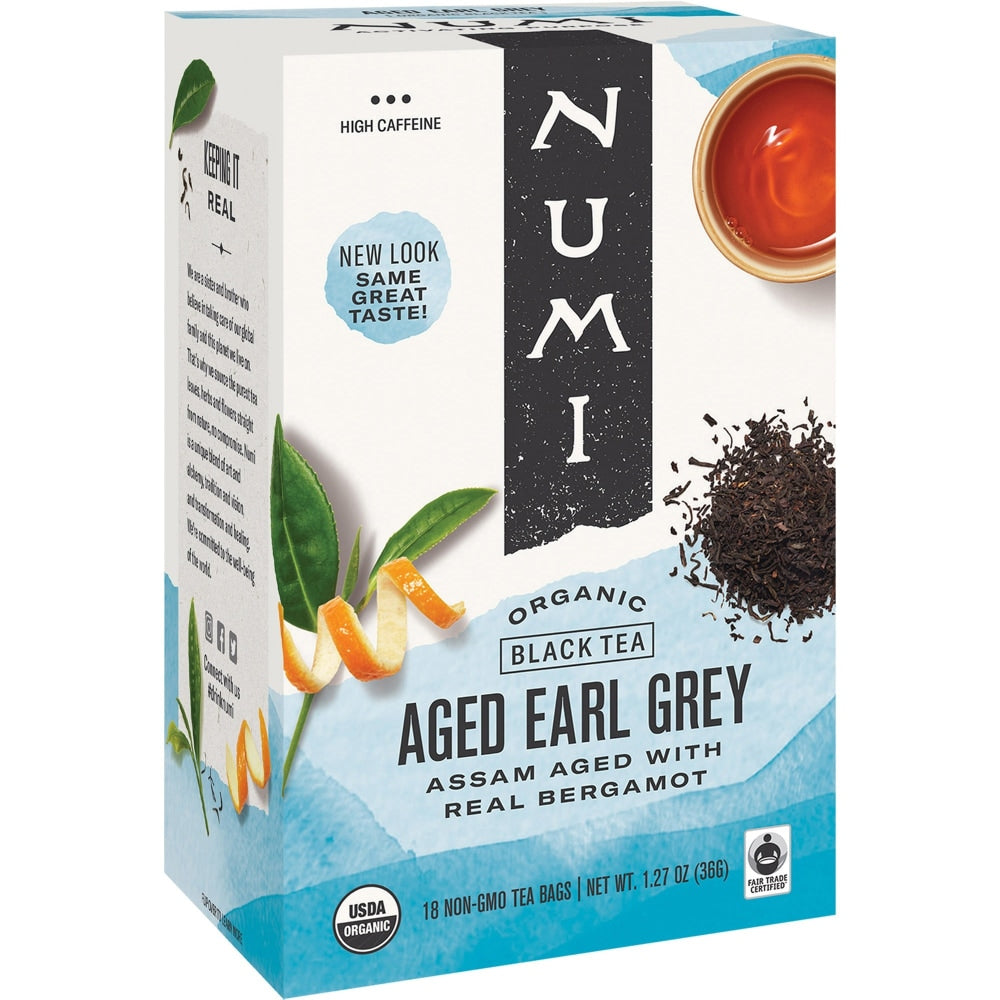 Numi Organic Aged Earl Gray Black Tea, Box Of 18