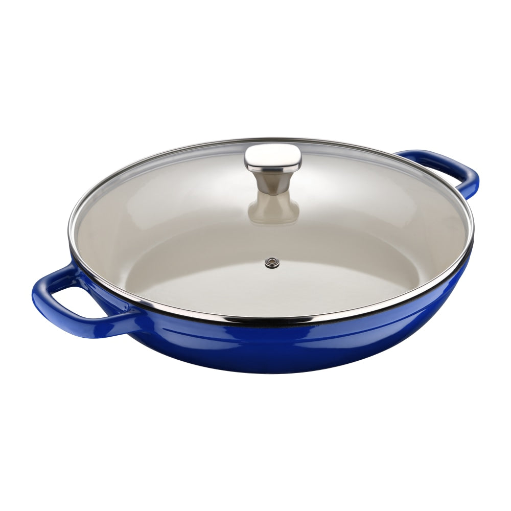 Masterpro Bergner 3.5-Quart Iron Braiser With Glass Lid, 12in, Blue