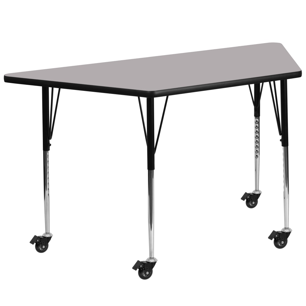 Flash Furniture Mobile Trapezoid Thermal Laminate Activity Table With Standard Height-Adjustable Legs, 30-3/8inH x 29inW x 57inD, Gray