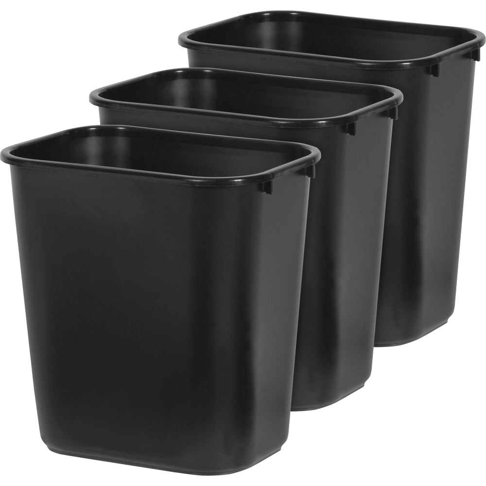 Rubbermaid Rectangular Plastic Trash Can, 7 Gallons, 15inH x 14-1/2inW x 10-1/2inD, Black, Pack Of 3 Cans