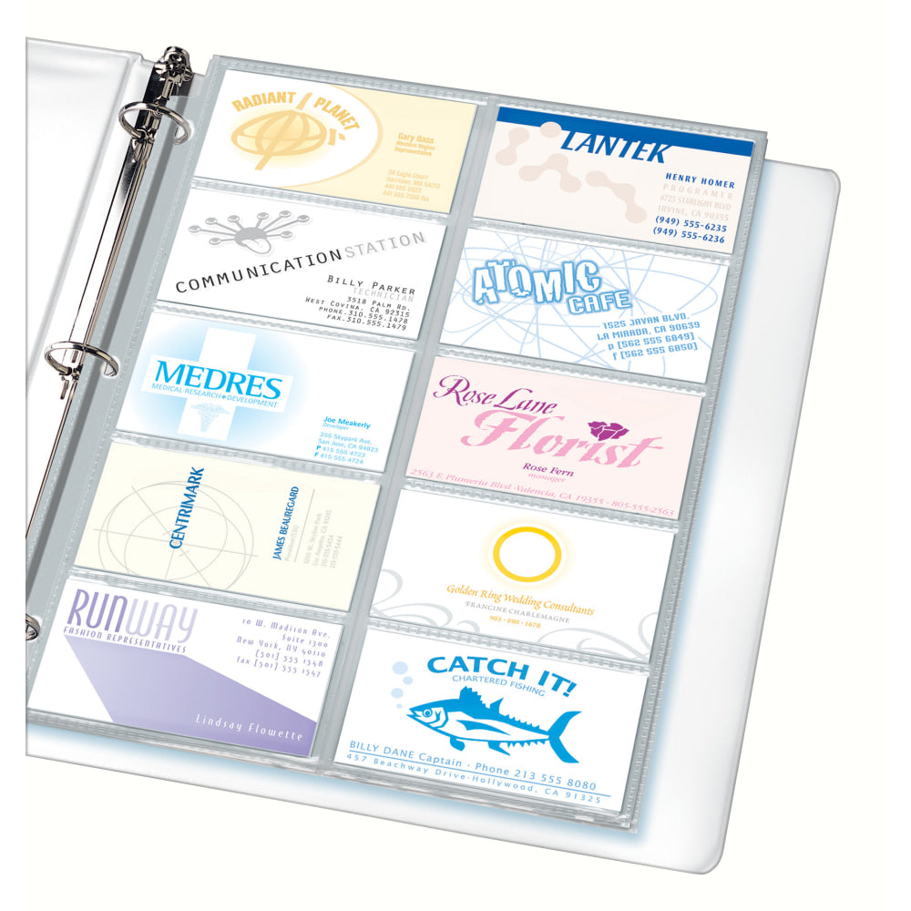 Avery Business Card Organizer 3-Ring Binder Pages, 8-1/2in x 11in, Clear, Pack Of 10 Pages