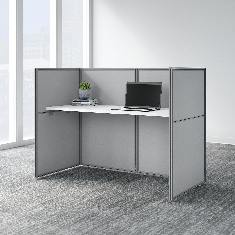 Bush Business Furniture Easy Office 60inW Cubicle Desk Workstation With 45inH Closed Panels, Pure White/Silver Gray, Standard Delivery