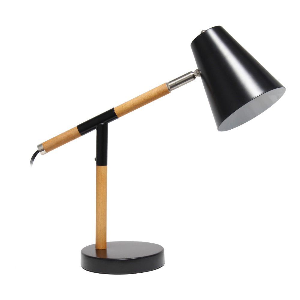 Simple Designs Black Matte and Wooden Pivot Desk Lamp