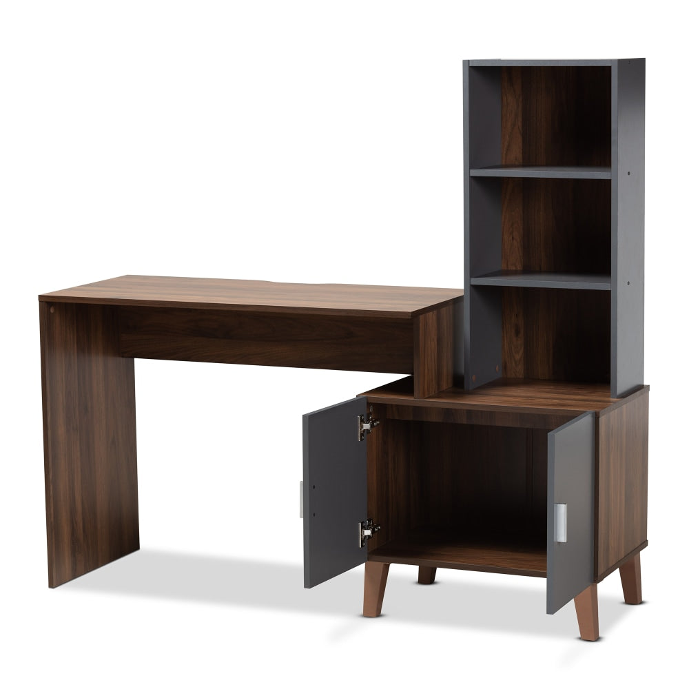 Baxton Studio Jaeger 57inW 2-Tone Writing Desk With Shelves, Walnut Brown/Dark Gray