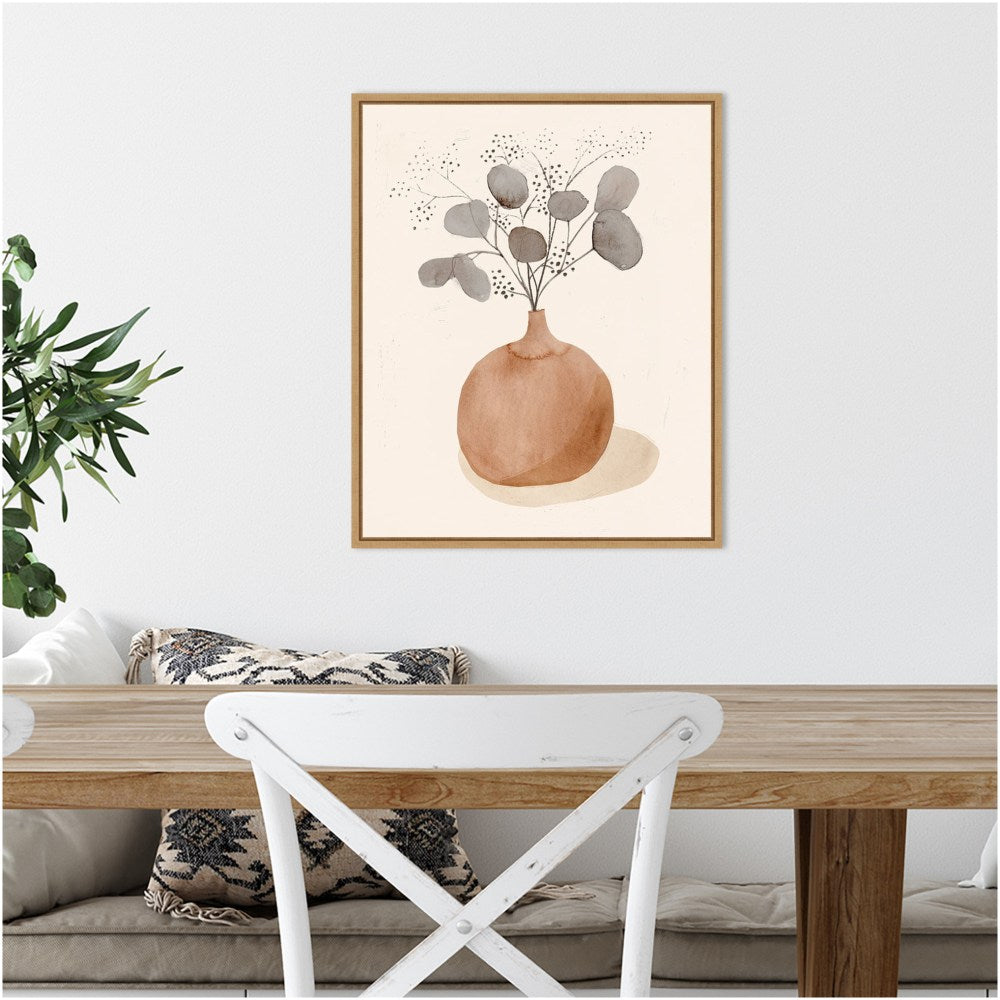 Amanti Art La Planta I (Floral Vase) by Victoria Barnes Framed Canvas Wall Art Print, 16in x 20in, Maple