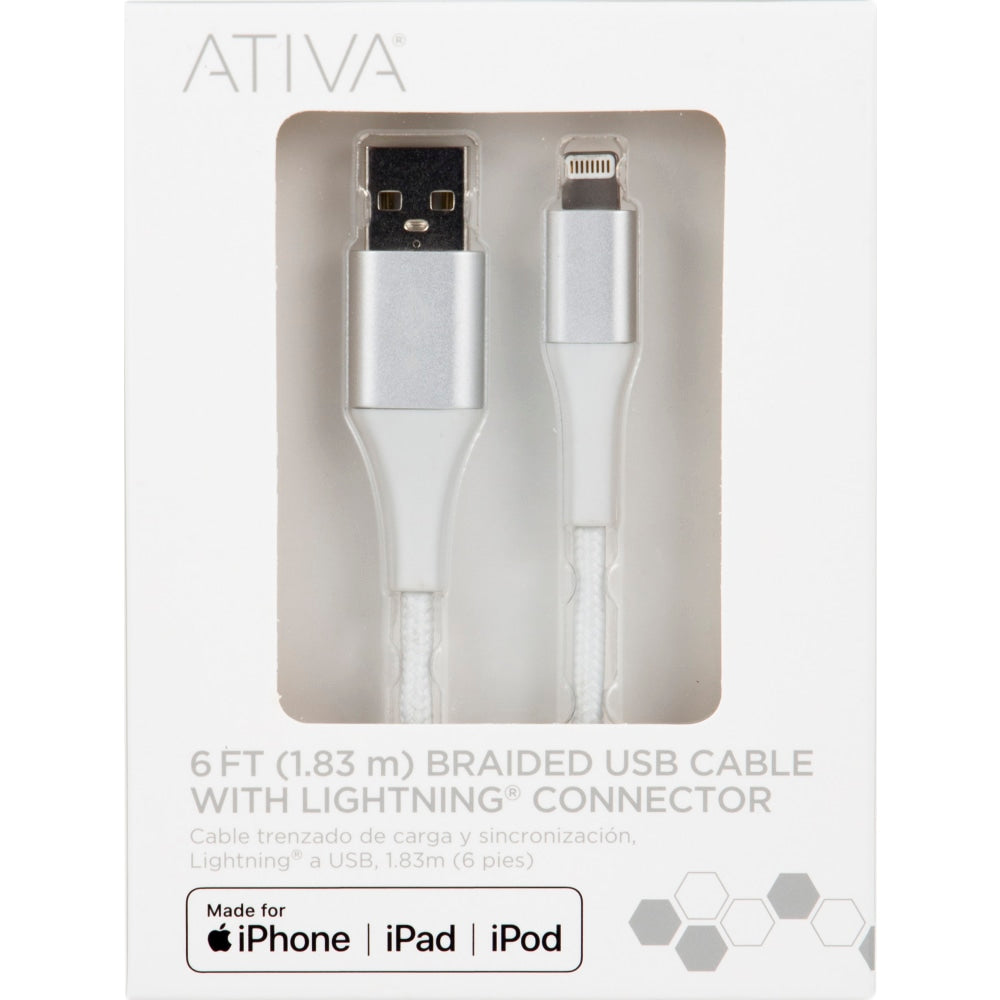 Ativa Lightning To USB Type-A Cable, 6ft, White, 45402