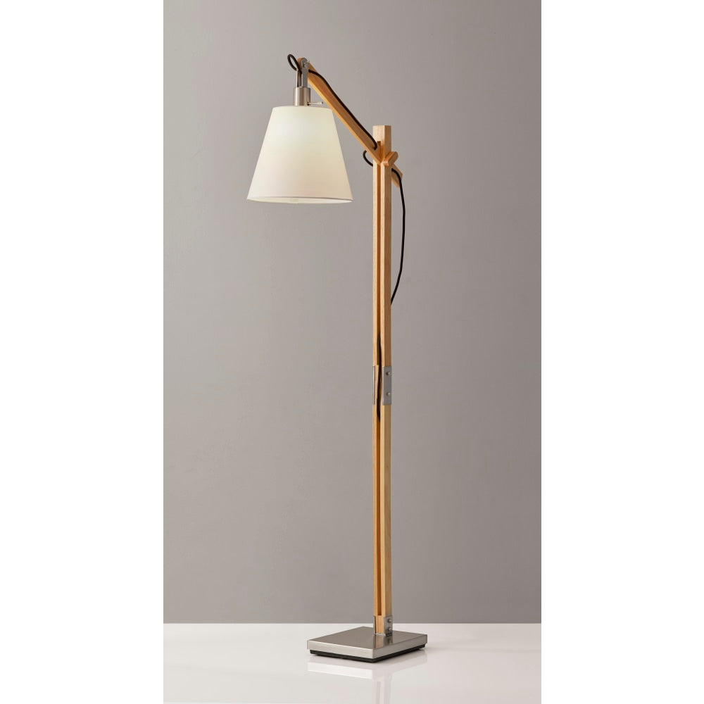 Adesso Walden Floor Lamp, 61inH, White Shade/Brushed Steel Base