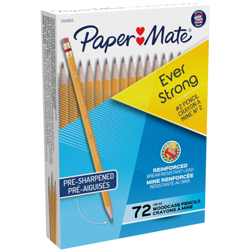 Paper Mate Everstrong Break-Resistant Pencils, #2 Lead, Yellow, Pack Of 72 Pre-Sharpened Pencils