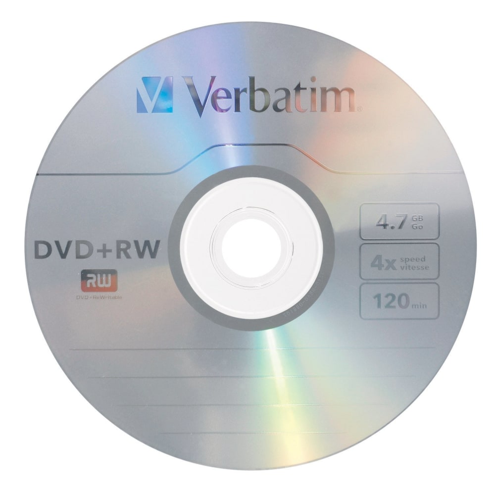 Verbatim DVD+RW Rewritable Media Spindle, 4.7GB/120 Minutes, Pack Of 30