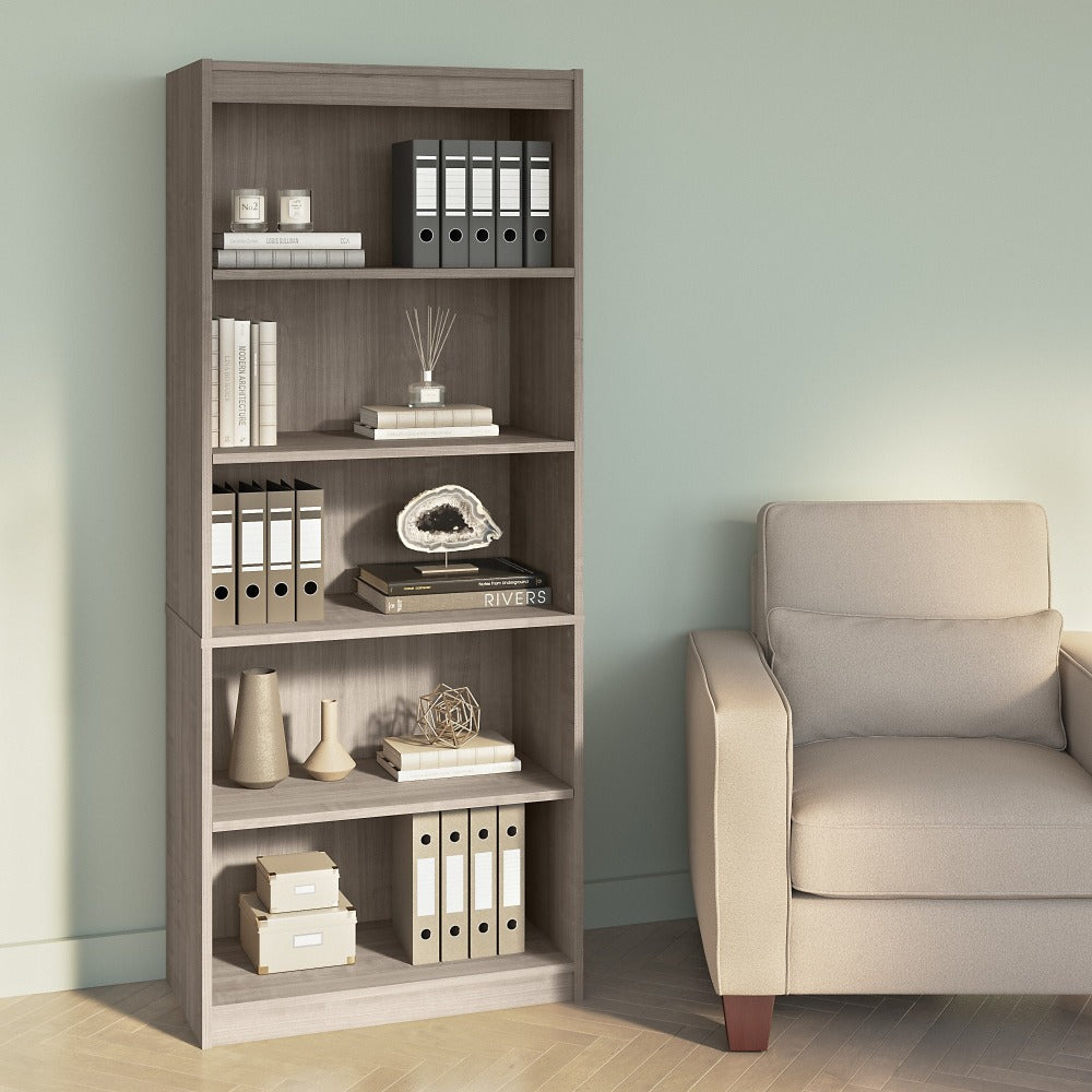 Bestar Ridgeley 72inH 5-Shelf Bookcase, Silver Maple