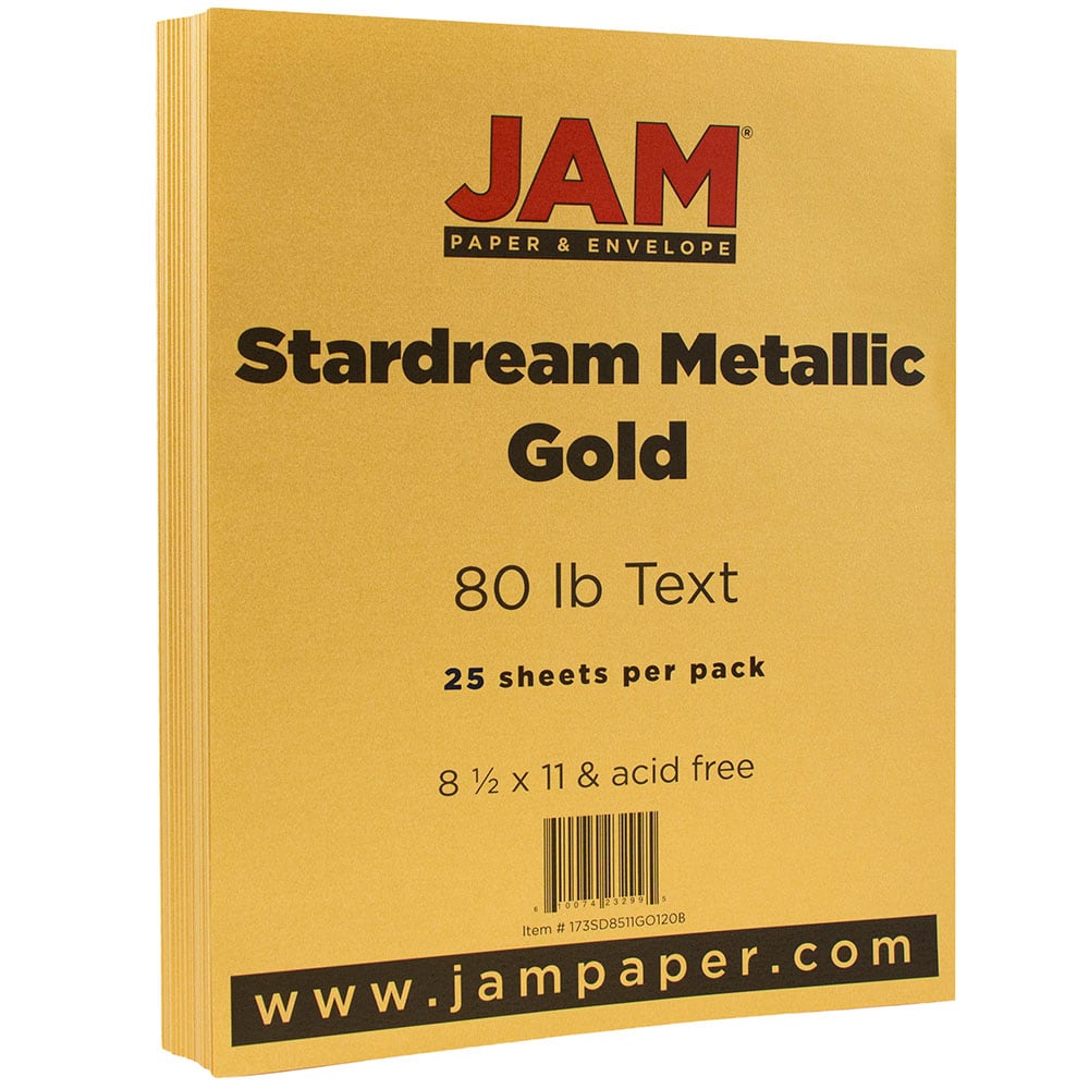 JAM Paper Color Multi-Use Card Stock, Gold Metallic, Letter (8.5in x 11in), 80 Lb, Pack Of 25