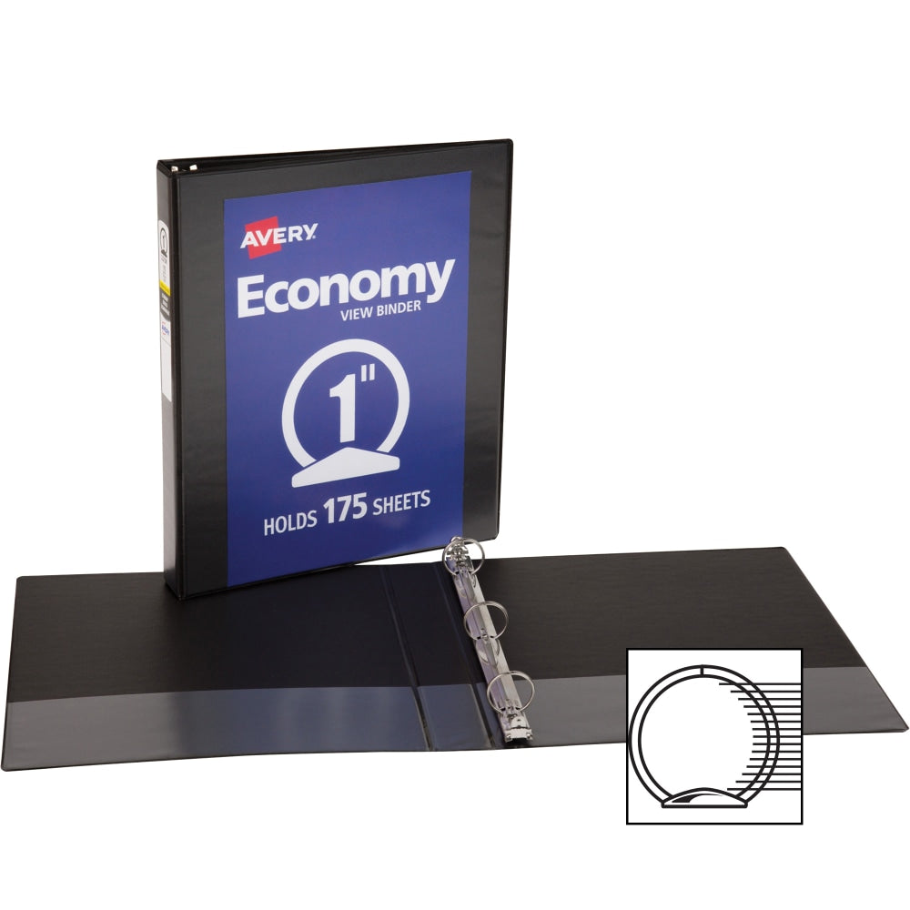 Avery Economy View Binder, 1in Ring, 8 1/2in x 11in, Black, Pack Of 4