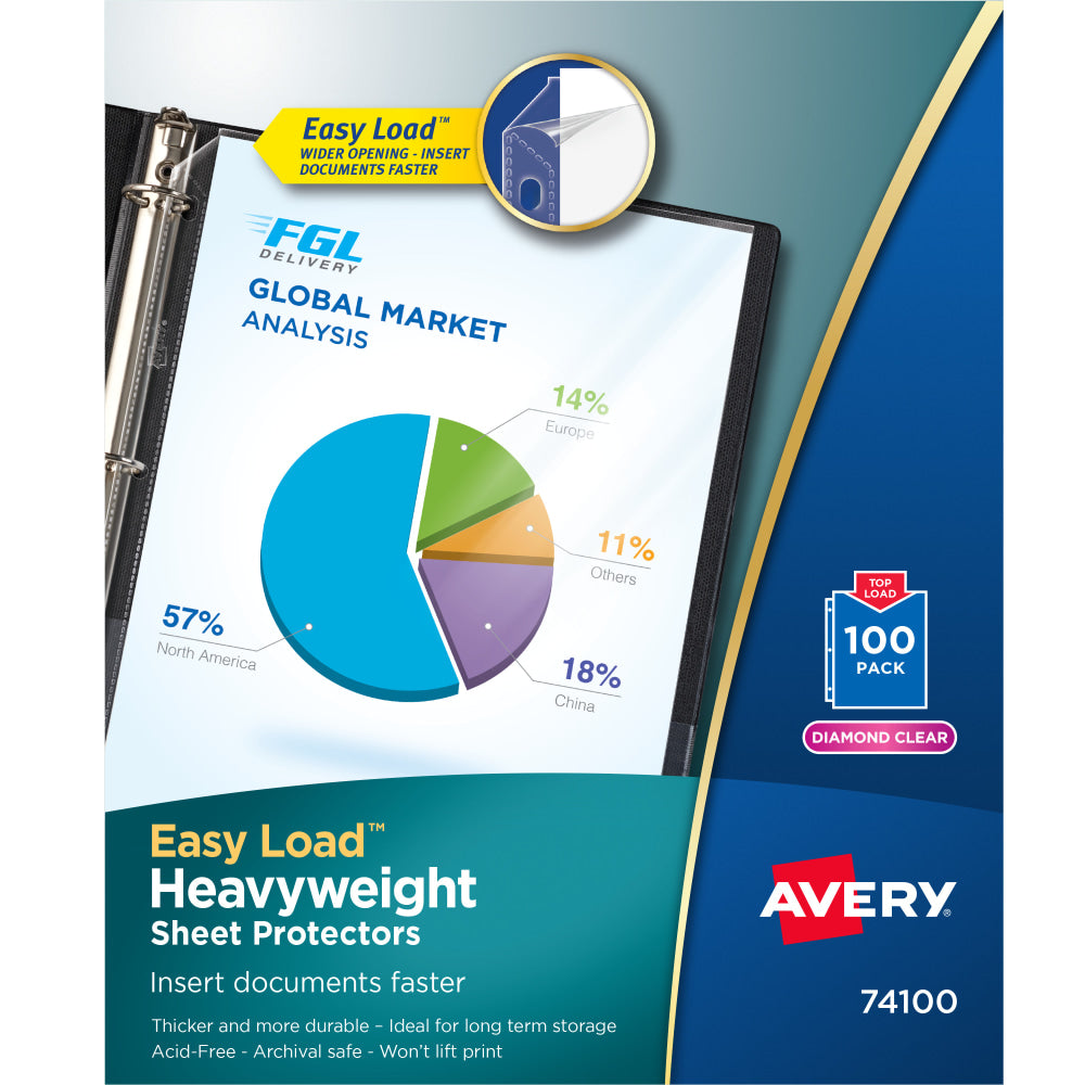 Avery Heavyweight Sheet Protectors With Easy Load, 8-1/2in x 11in, Diamond Clear, 100 Document Protectors