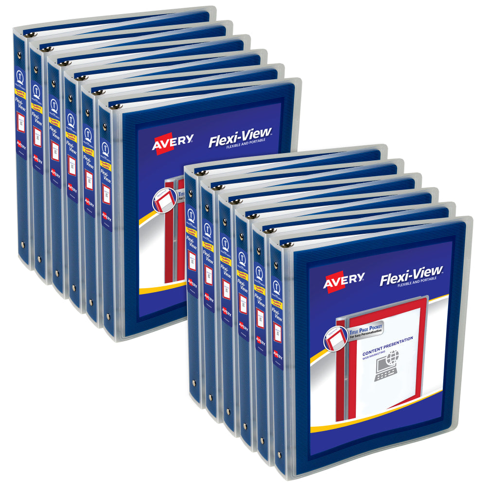 Avery Flexi-View 3 Ring Binder, 1in Round Rings, Navy Blue, Pack Of 12