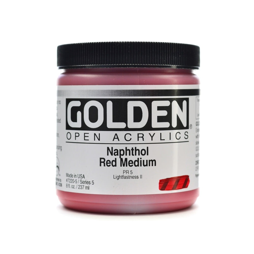 Golden OPEN Acrylic Paint, 8 Oz Jar, Naphthol Red Medium