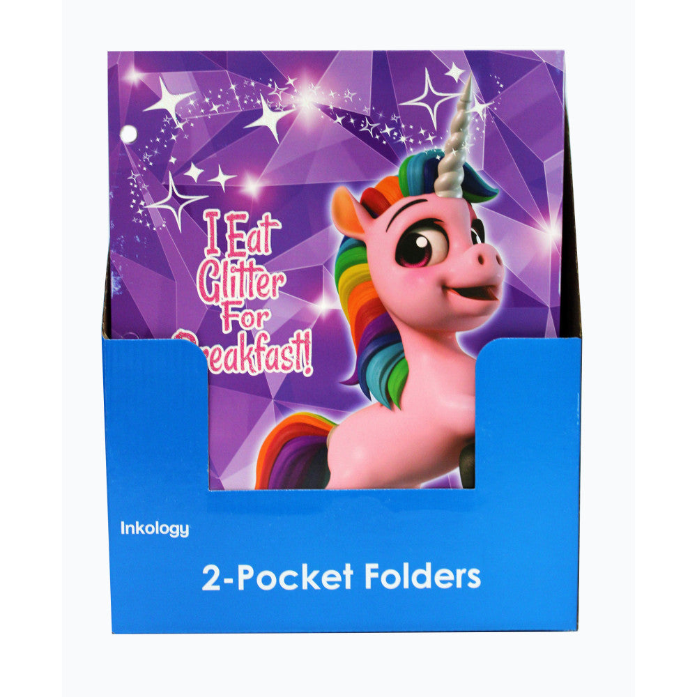 Inkology 2-Pocket Portfolios, Rainbow Rangers Bright And Glossy, 9-1/2in x 11-3/4in, Assorted Designs, Pack Of 24 Folders