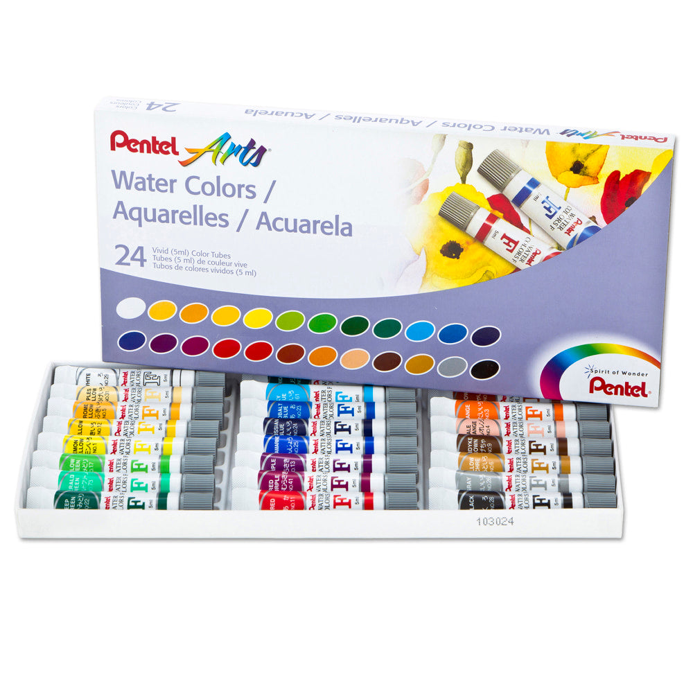 Pentel Watercolor Paints, 4.05 Oz, Set Of 24 Tubes