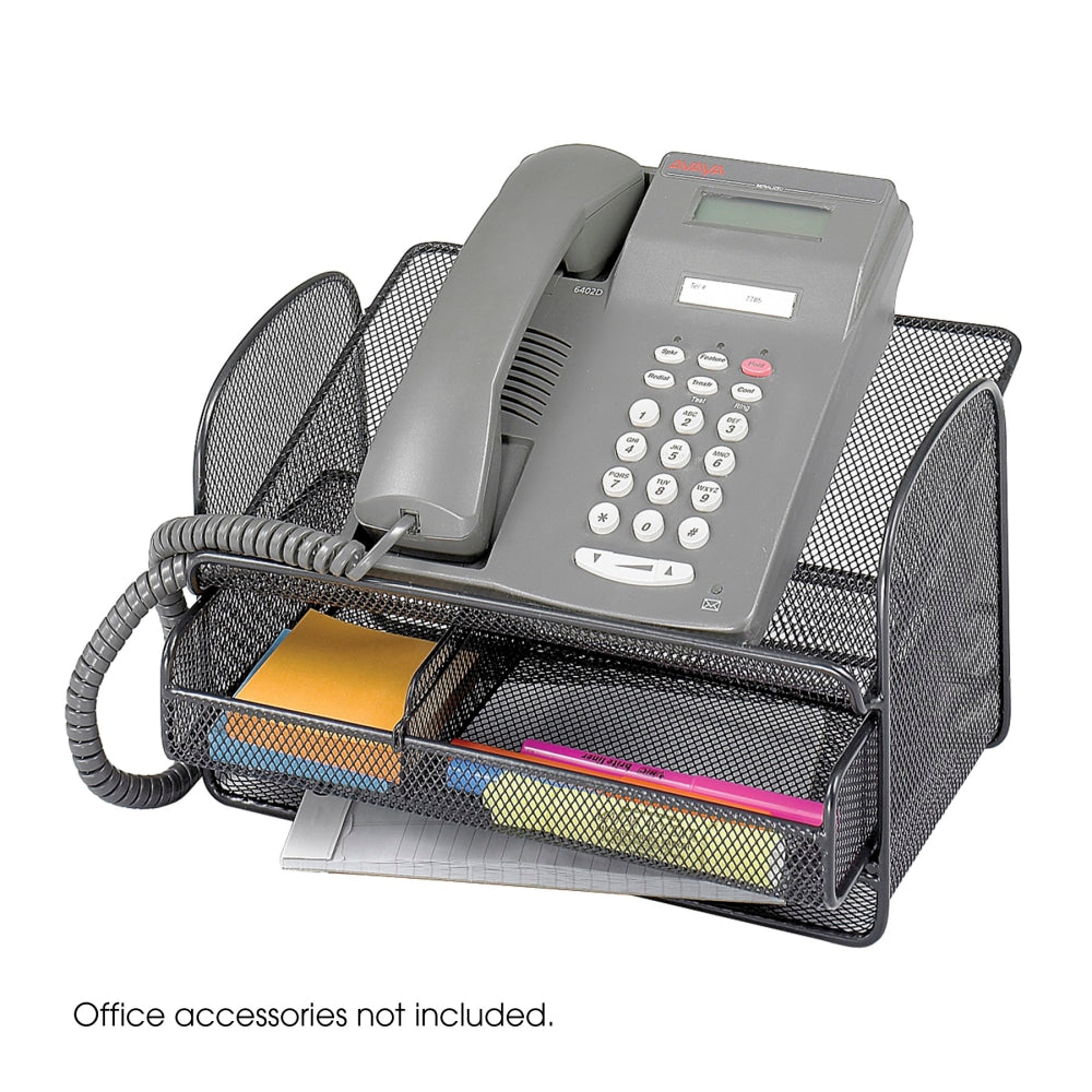 Safco Onyx Mesh Telephone Stand With Drawer, 7inH x 11 3/4inW x 9 1/4inD, Black