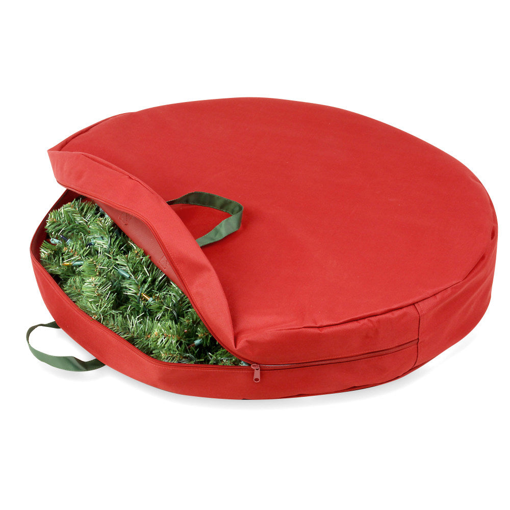 Honey-Can-Do Wreath Storage Bag, 30inH x 30inW x 5inD, Pine Green/Red