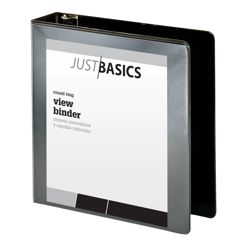 Just Basics Basic View 3-Ring Binder, 2in Round Rings, Black